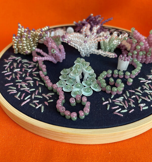Blue and lilac 5” hoop as completed and as kit